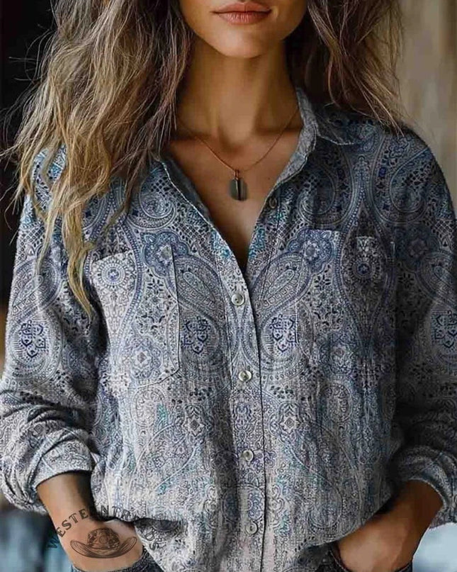 Women's Wear All-matching Printed Casual Lapel Shirt