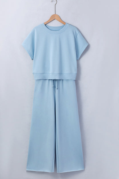 Solid Loose Tee &amp; Wide Leg Pants Set