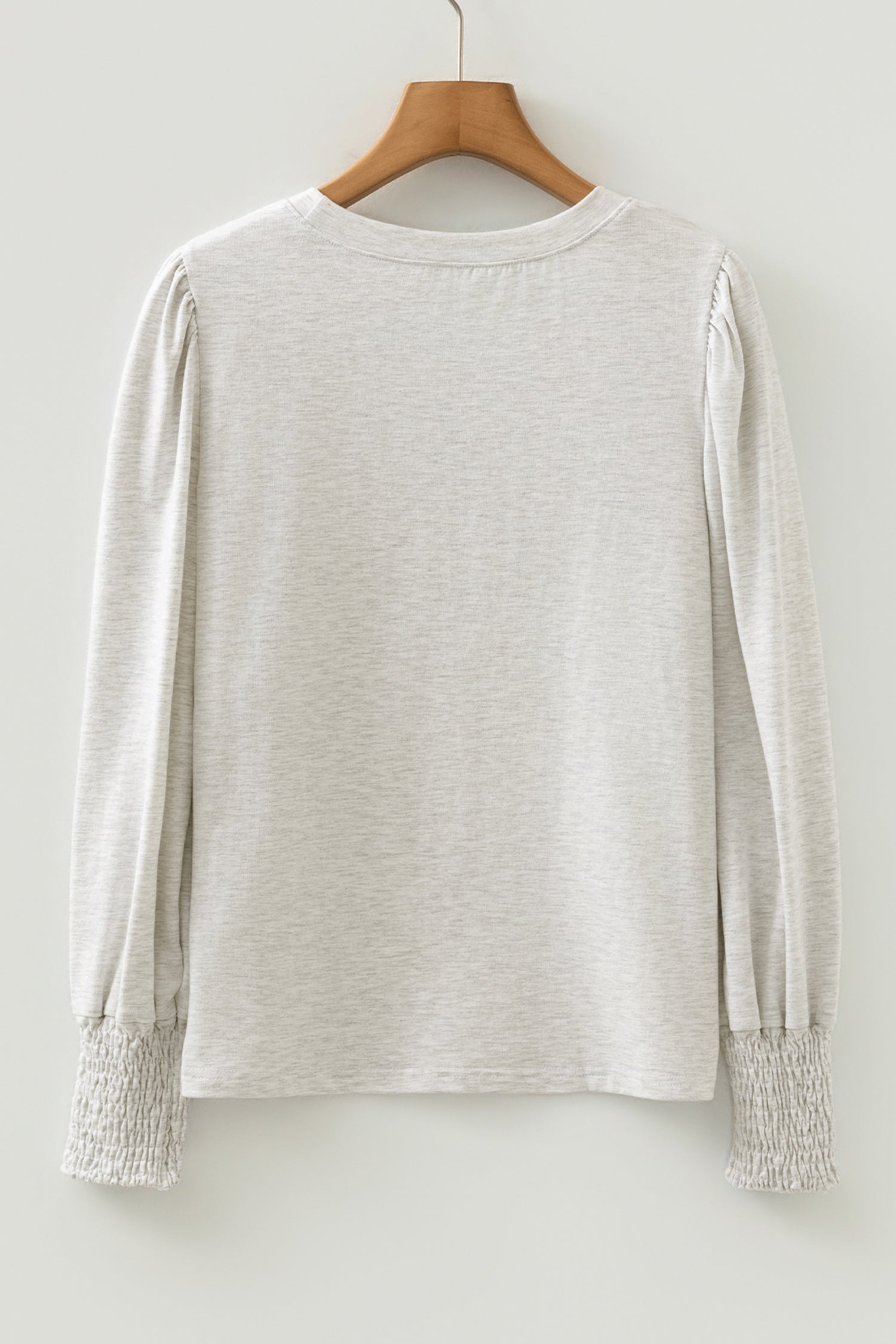 Solid Shirred Peasant Long Puff Sleeve Top