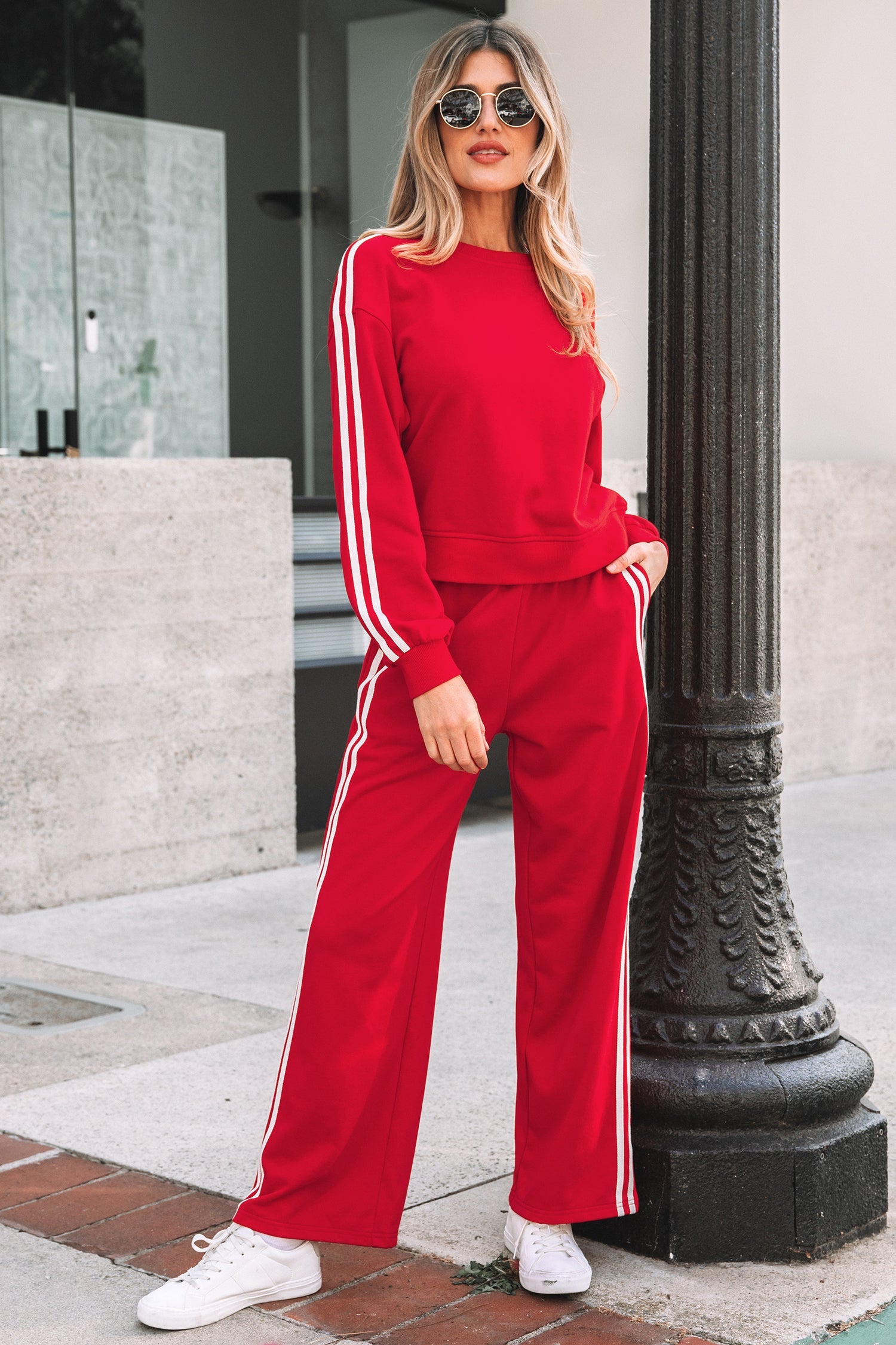 Varsity Stripe Crewneck Pullover &amp; Sweatpants Set