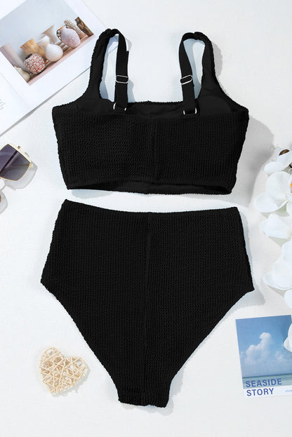 Colorblock Corded Top &amp; High Waist Bikini Set