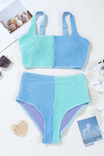 Colorblock Corded Top &amp; High Waist Bikini Set