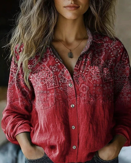 Women's Wear All-matching Printed Casual Lapel Shirt