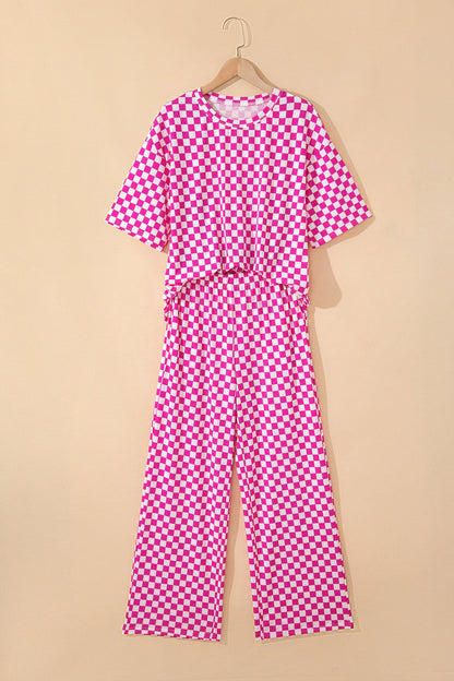 Checker Short Sleeve Tee &amp; Pants Lounge Set