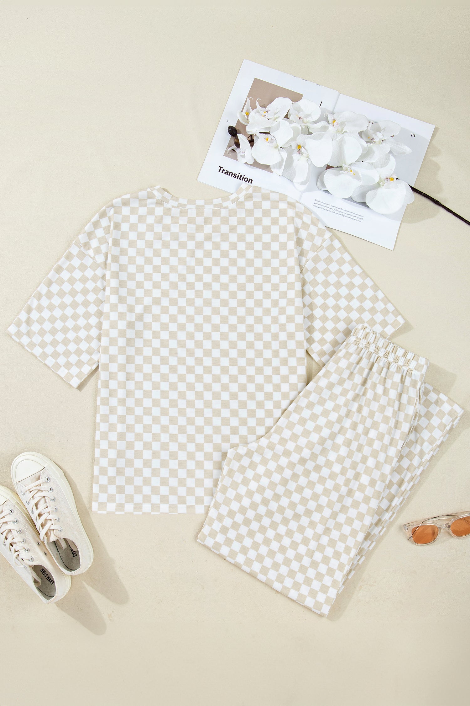Checker Short Sleeve Tee &amp; Pants Lounge Set