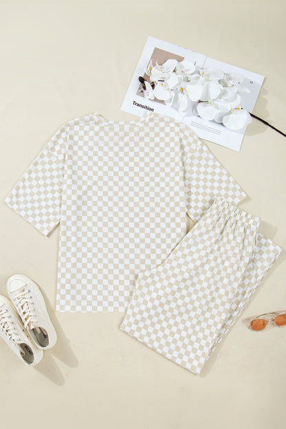 Checker Short Sleeve Tee &amp; Pants Lounge Set