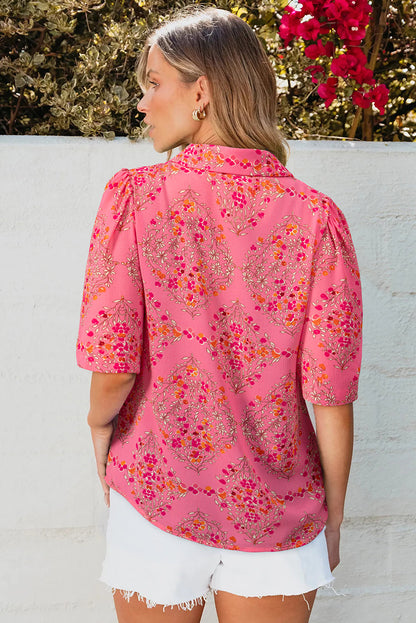 Floral Wide Short Sleeve Button Up Shirt