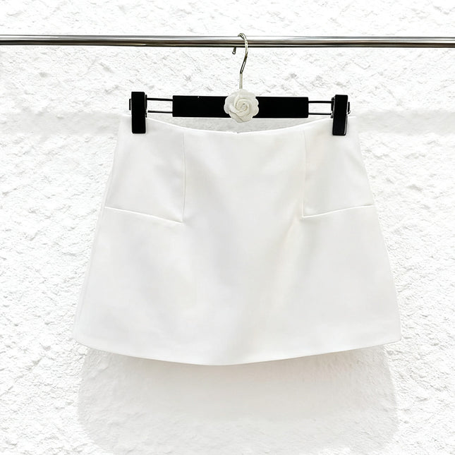 Womens Fashionable Deep V-Neck Heavy-Detailed Beaded Blazer And Skirt Set