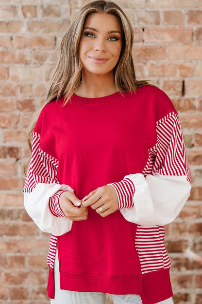 Stripe Leopard Patchwork Long Sleeve Sweatshirt