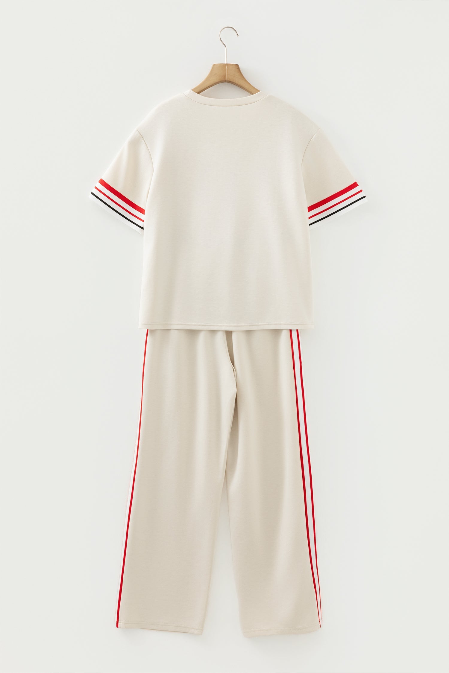 Contrast Stripe Crewneck Top &amp; Straight Pants Set