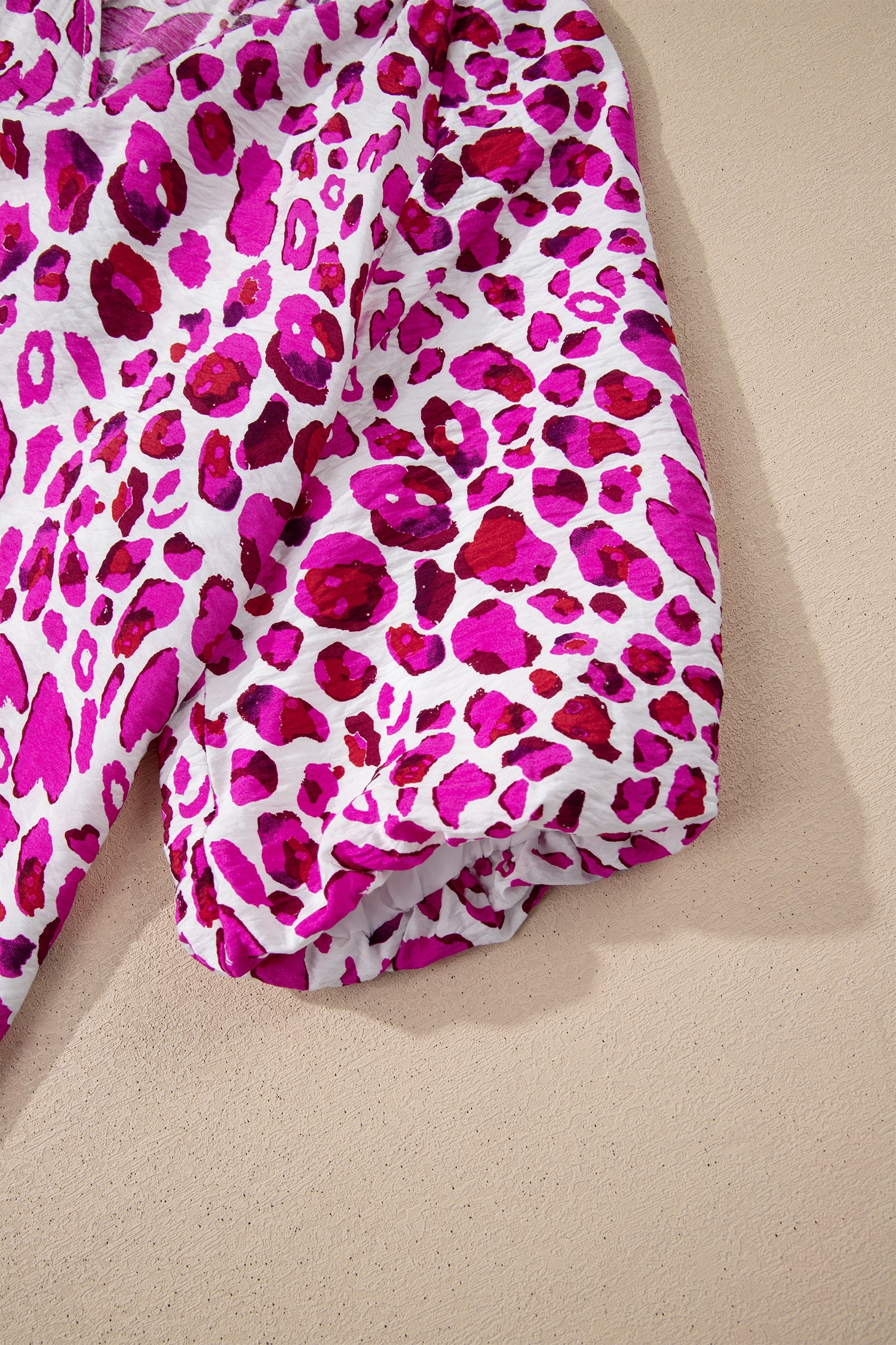 Leopard V-Neck Puffy 3/4 Sleeve Ruffle Blouse