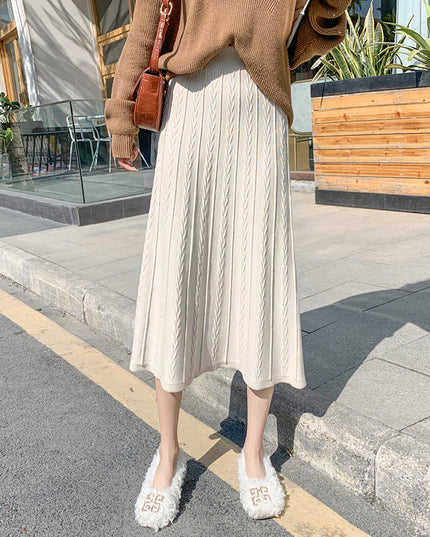 Knitted Skirt Mid Length  Winter With Sweater Skirt Autumn Winter Long Skirt Versatile Winter Skirt