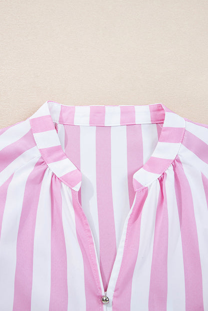 Stripe 3/4 Sleeve Buttoned V-Neck Mini Dress