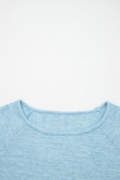Solid Textured Knit Raglan Long Sleeve Top