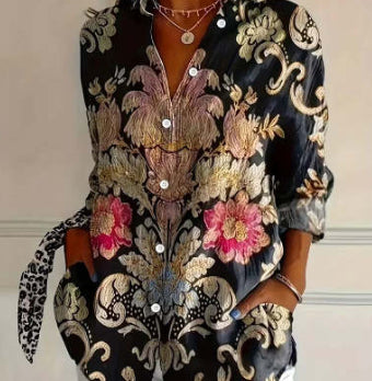 Women's Wear All-matching Printed Casual Lapel Shirt