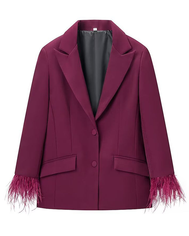 Womens Spring Fashion Suit Set Blazer With Feather Embellishments And Pants