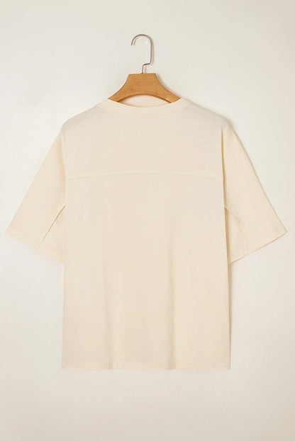 Floral Patch Exposed Stitching Crew Neck Tee