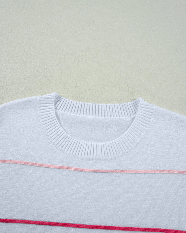 Colorblock Stripe 3/4 Sleeve Drop Shoulder Sweater