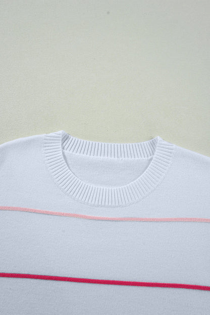 Colorblock Stripe 3/4 Sleeve Drop Shoulder Sweater