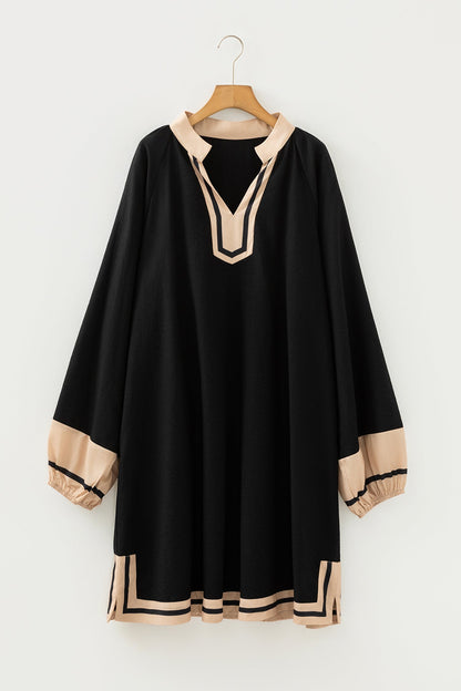 Plus Size Colorblock Stripe Trim V-Neck Dress