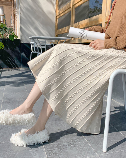 Knitted Skirt Mid Length  Winter With Sweater Skirt Autumn Winter Long Skirt Versatile Winter Skirt
