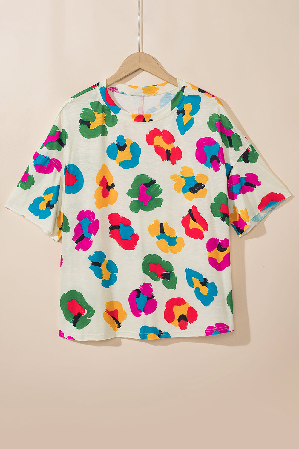 Leopard Drop Shoulder Short Sleeve Oversize Tee