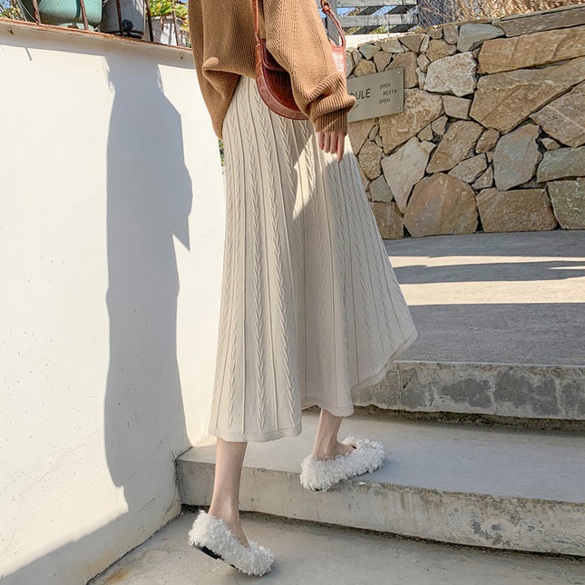 Knitted Skirt Mid Length  Winter With Sweater Skirt Autumn Winter Long Skirt Versatile Winter Skirt