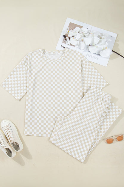 Checker Short Sleeve Tee &amp; Pants Lounge Set