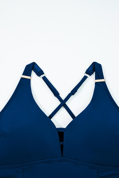 Solid Crossed Straps One Piece Swim Dress