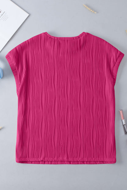 Plus Size Solid Wavy Textured Short Sleeve Tee