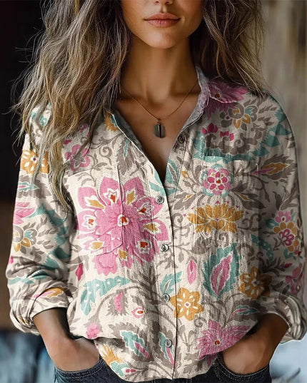Women's Wear All-matching Printed Casual Lapel Shirt