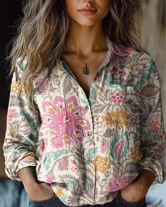 Women's Wear All-matching Printed Casual Lapel Shirt