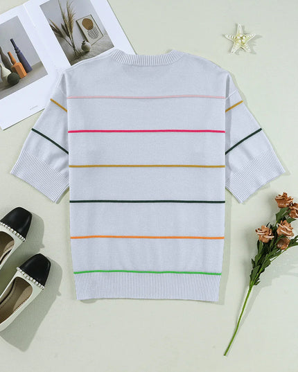 Colorblock Stripe 3/4 Sleeve Drop Shoulder Sweater