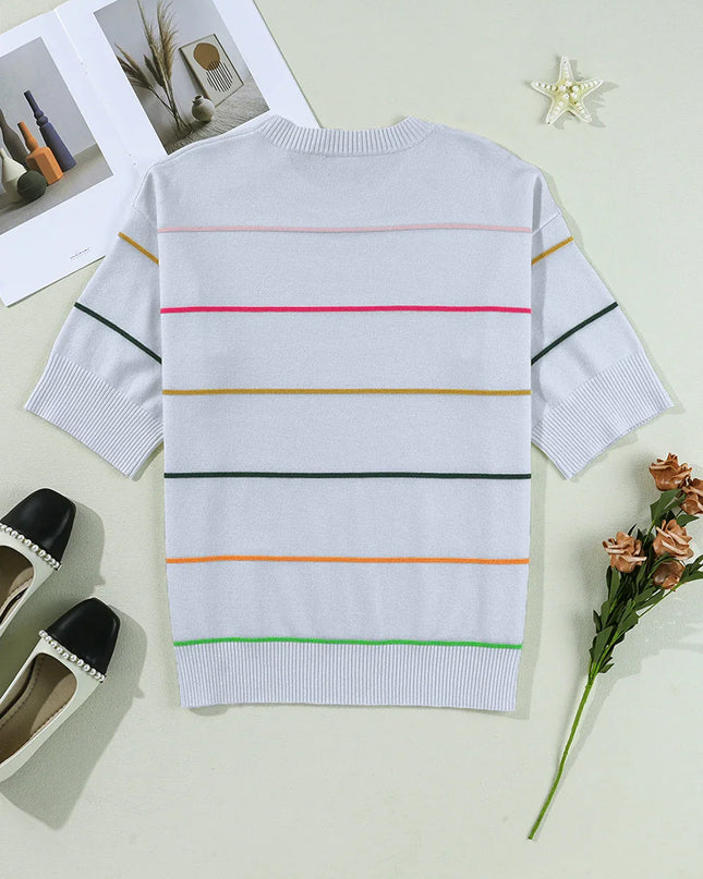 Colorblock Stripe 3/4 Sleeve Drop Shoulder Sweater