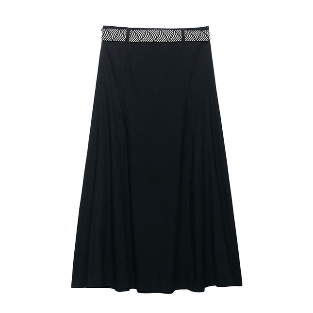 Belt Linen Blend Midi Skirt Skirt