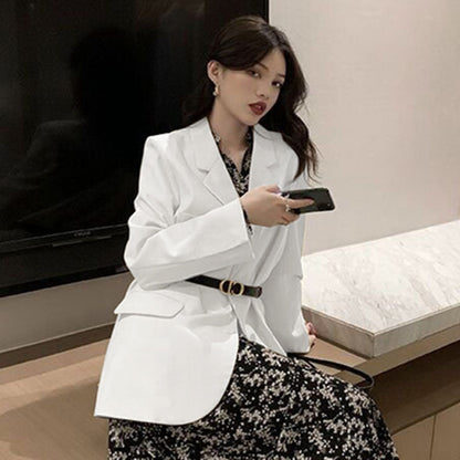 Beige Blazer In British Style, Trendy Set With A Black Top