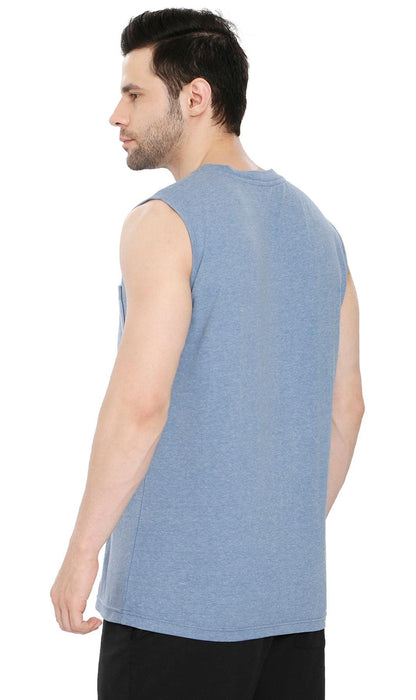 Men’s Sleeveless Crew Neck T-Shirt – Regular Fit, Heavier Cotton Blend Jersey with Chest Pocket