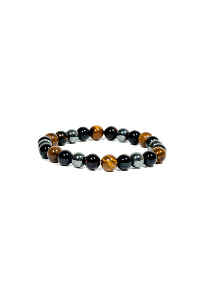 Triple Protection Bracelet WIth Tigers Eye, Hematite, and Obsidian(7.5 inches)