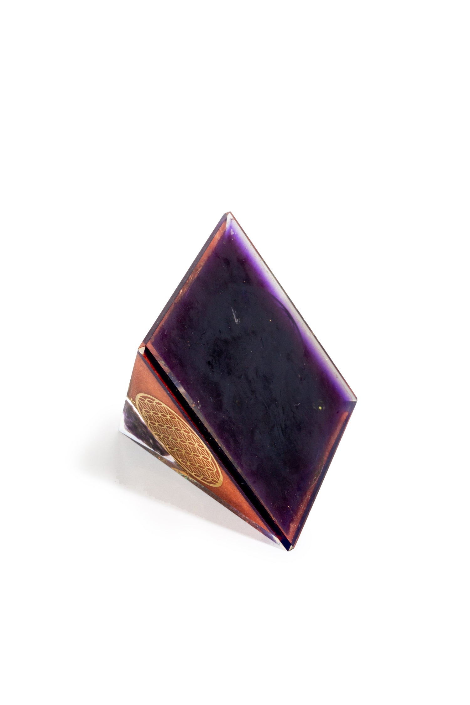Flower of Life Copper Orgone Pyramid with Amethyst (Authentic- REAL)
