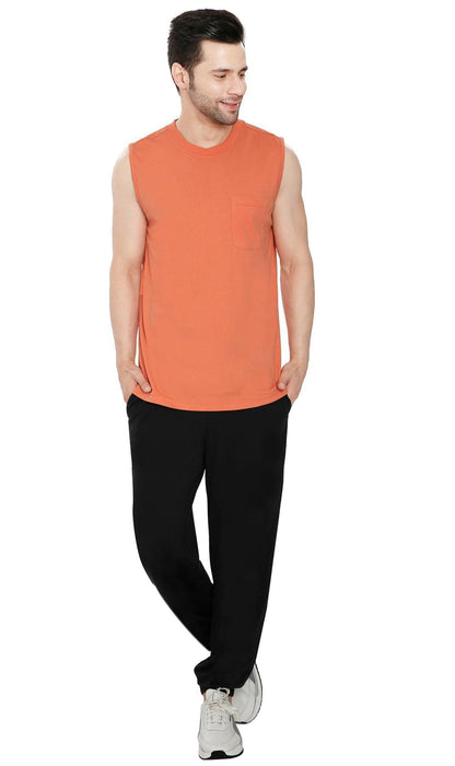Men’s Sleeveless Crew Neck T-Shirt – Regular Fit, Heavier Cotton Blend Jersey with Chest Pocket