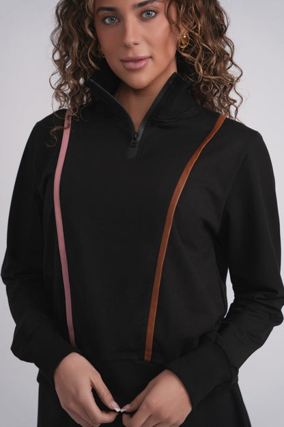 Leather Piping Half Zip Sweathsirt