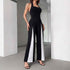Black And White Straight Leg Halter Jumpsuit