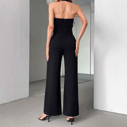 Black And White Straight Leg Halter Jumpsuit