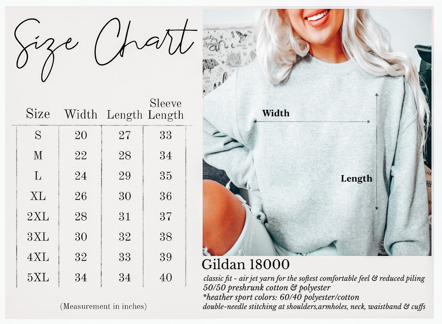 Size chart for PRE-ORDER Selectively Social Sweatshirt 7 Colors S-3X showing dimensions and fit for Gildan 18000.
