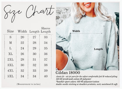 Size chart for PRE-ORDER Selectively Social Sweatshirt 7 Colors S-3X showing dimensions and fit for Gildan 18000.