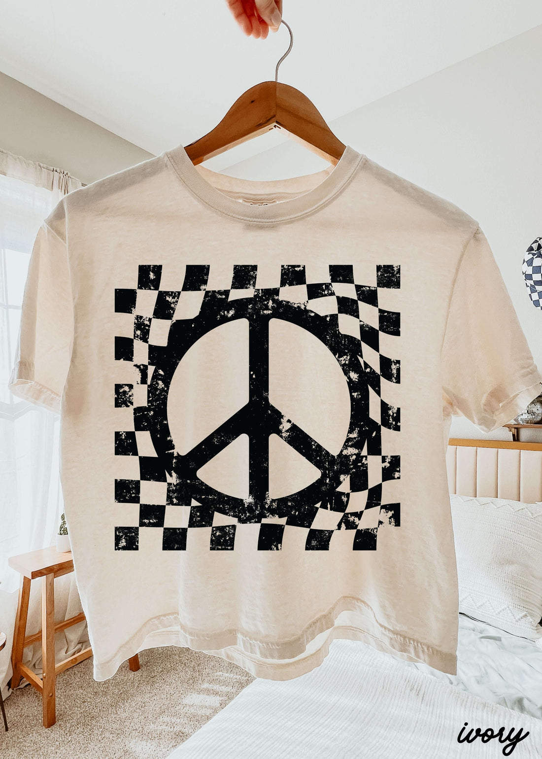 Checkered Peace Sign CROP Tee 3 Colors S-2X