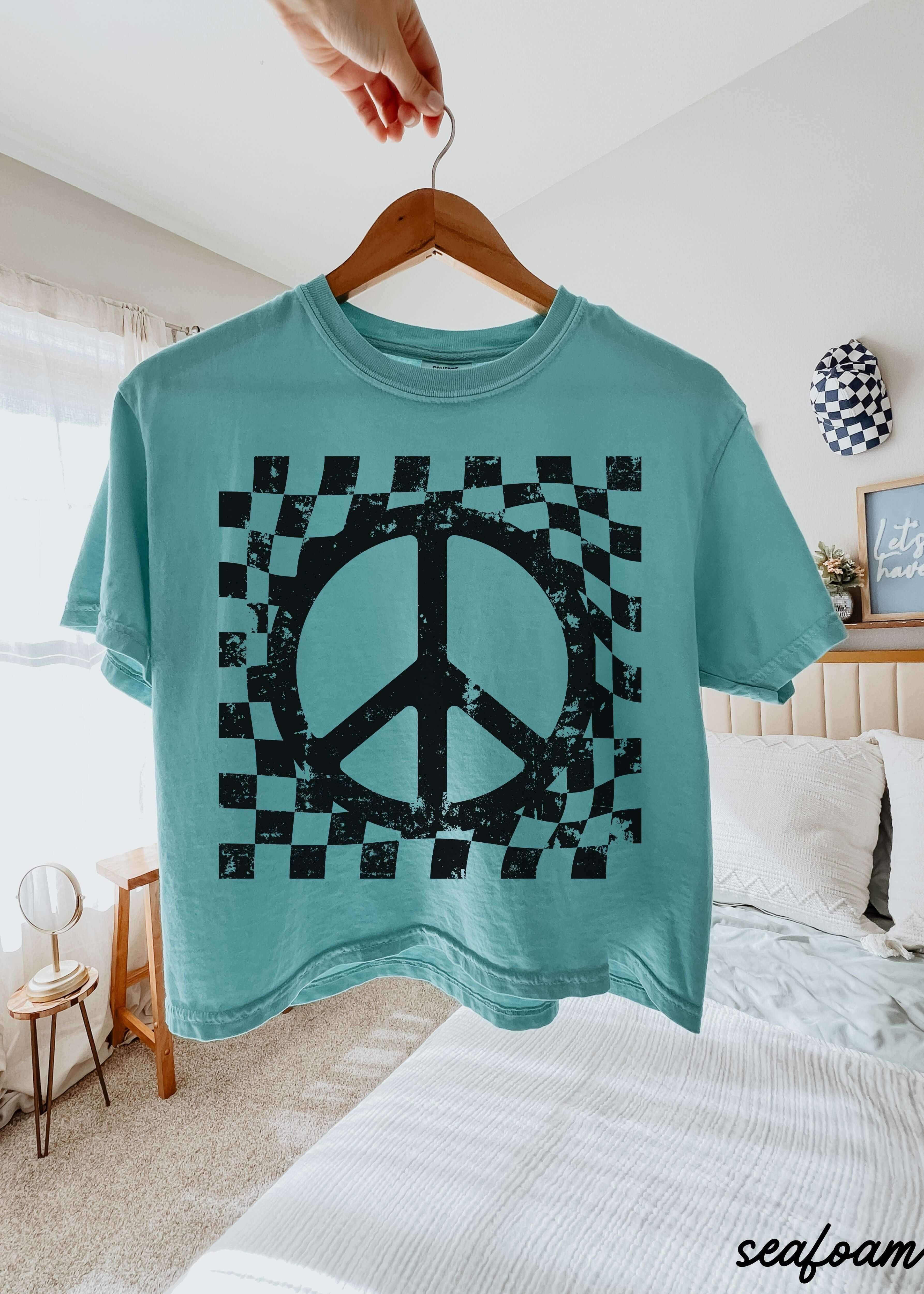 Checkered Peace Sign CROP Tee 3 Colors S-2X
