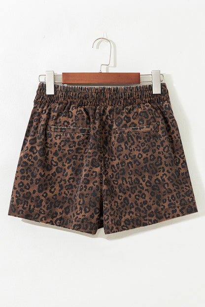 Leopard Denim Drawstring Elastic Waist Skort