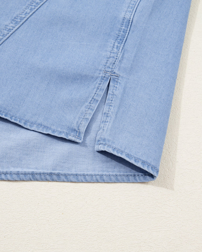 Denim Chambray Drop Shoulder 3/4 Sleeve Shirt