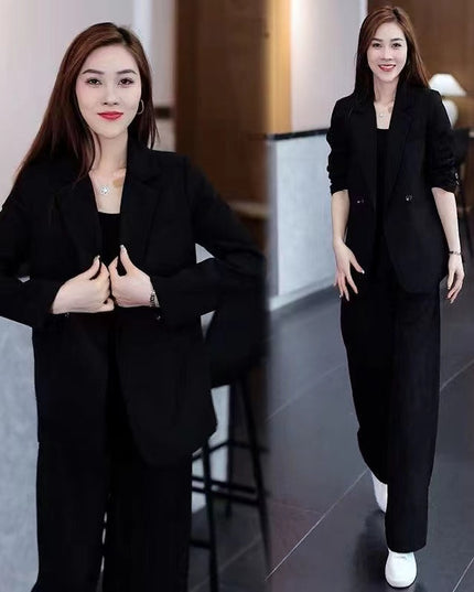 Loose, Slimming Casual Blazer And Wide-Leg Pants Two-Piece Set